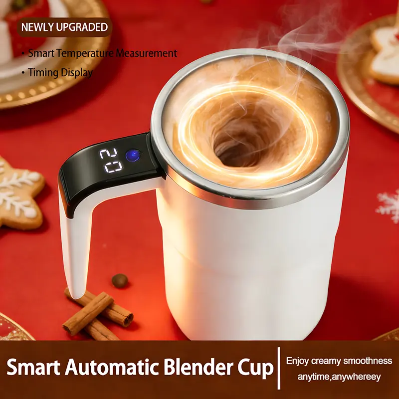 Rechargeable Smart Electric Stirring Cup - Reusable Washable Drink Mug with LCD Temp Display Thermometer, Multifunctional Kitchen Mini Blender for Coffee, Milk