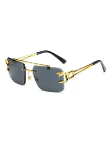 Luxury Square Gold Frame Fashion Sun Glasses Metal Leopard Rimless Sunglasses Double Bridges Gradient Ocean Film Shades UV400 Trendy Casual Modern Frames Sunglasses Trendy Styling Sunglasses