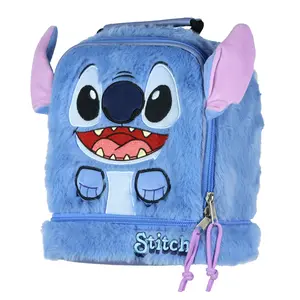 Disney Lilo & Stitch Lunch Tote Furry Stitch with Embroidered Face and 3D Ears Dual Compartment Insulated Lunch Bag 10"