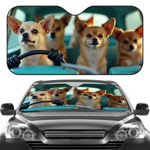 Sun Protection 1pc Cute Doggy Windshield Sunshade for Car Foldable Easy to Install Universal UV Protection Heat Dissipation Automotive Interior Accessories