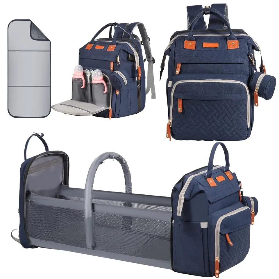 Diaper Bag Backpack with Foldable Changing Station, Multipocket On-the-Go Baby Bag (19 Pockets, USB Port, 2 Insulated Bottle Holders, Stroller Straps, Waterproof) for Parents, Multipocket Diaper Bags