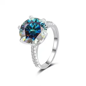Synthetic Moissanite Ring for Women, Elegant Round Cut Statement Jewelry with a Fashion Pave Band, Female, Adults