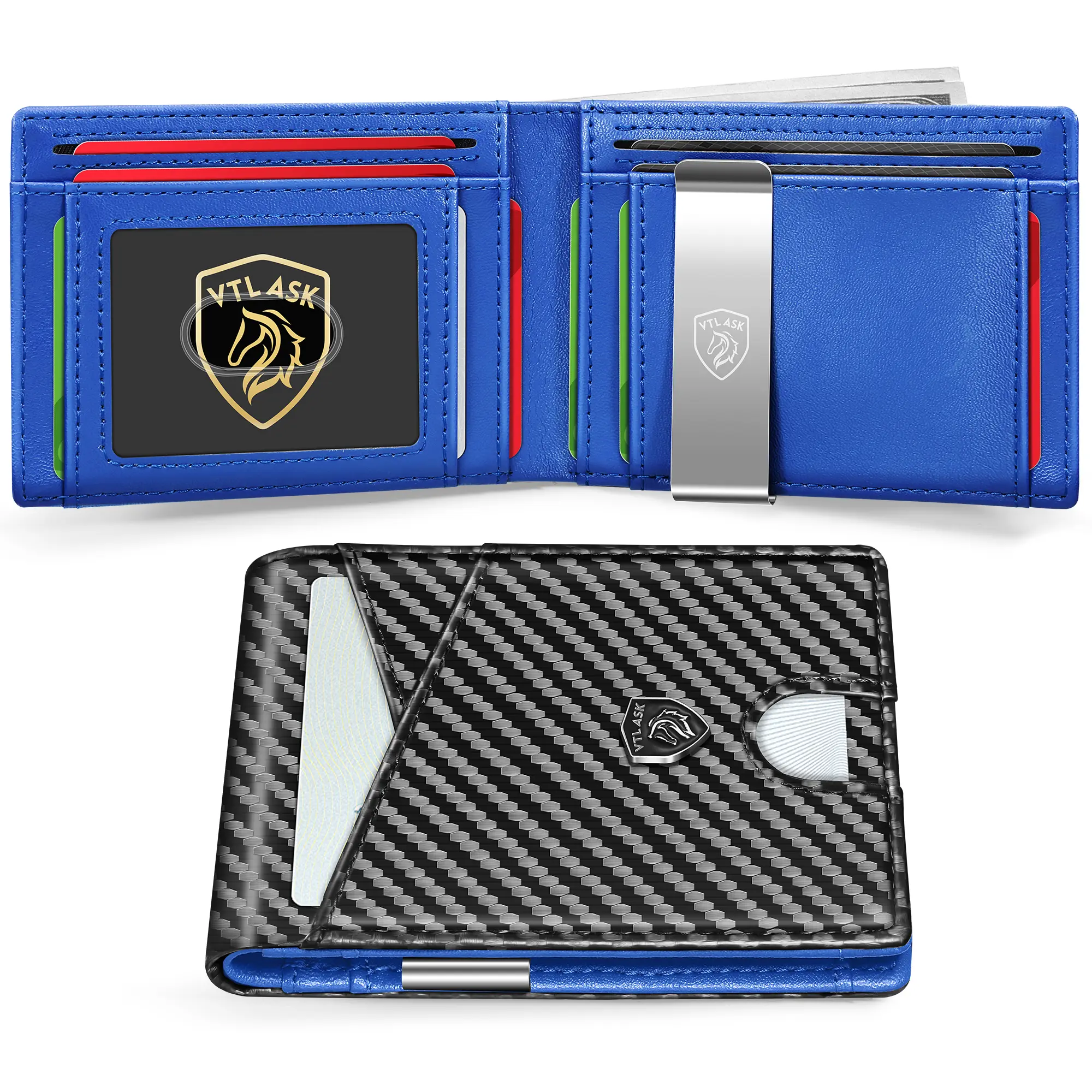 Carbon blue wallet with RFID