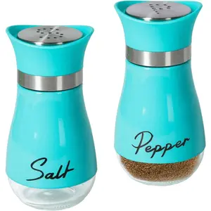 2 Pack Salt & Pepper Shakers Set, Refillable Salt Pepper with Stainless Steel Lid Container  Shakers Bottle for  Kitchen, Restaurant, Picnic (Blue)