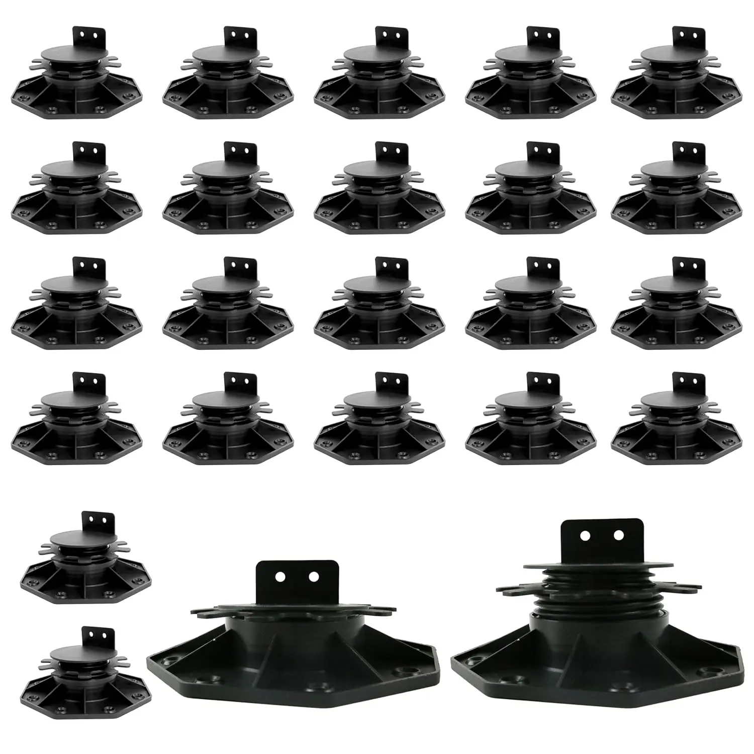 24-Pack Plastic Adjustable Deck Support Pedestals (Auto-Adjusting, Lift Mechanism, Easy-Adjust, Height-Increasing) – 1-3/16" to 2-3/8" Height Adjustment Deck Foundation Base, Ideal Mother's Day Gift, Auto-Adjusting Pedestals, Lift Mechani