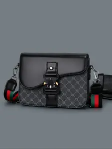 Men's Geometric Pattern Flap Closure Fashion Crossbody Bag, Multifunctional PU Leather Travel Bag, Casual Daily Use Work School Accessory, Stylish Crossbody Bags