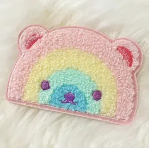 Rainbow Friend Bear Kitty Chenille Patch Fluffy Iron On Adhesive