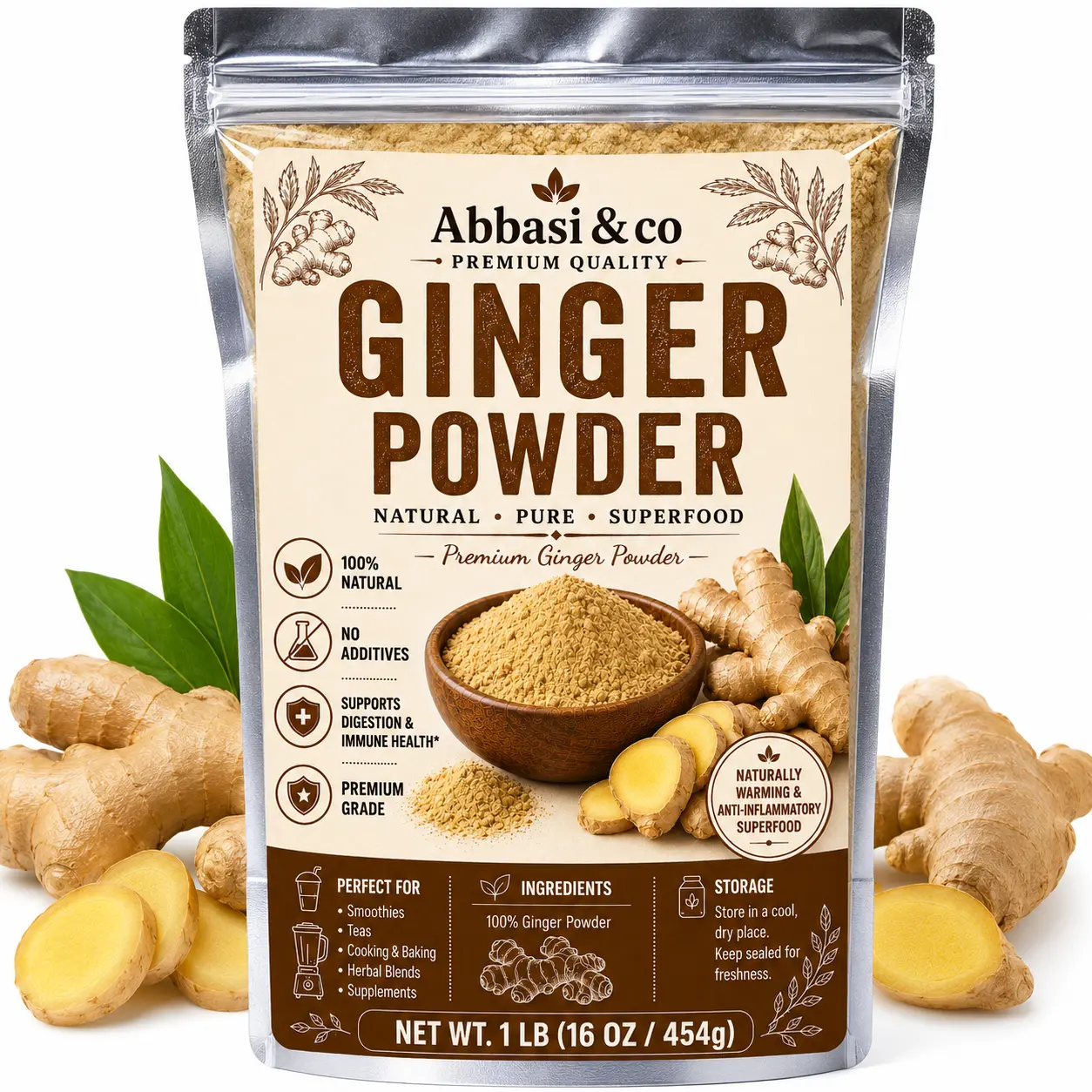 Premium Quality Ginger Powder  Natural Pure Premium Source for Spice & Seasoning | Great for Baking, Cooking & Tea | Additive Free, Non-GMO