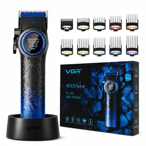 VGR 001 Blue Edition Professional Cordless Barber Clipper-9000 RPM BLDC Motor, DLC Blade Hair Trimmers for Barbers, LED Display,  3 in 1 Integrated Charging Station, Storage Box,Gift for Men#SummerWins #DealsForYouDays