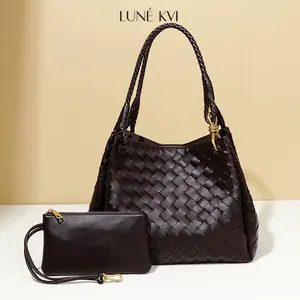 LUNÉ KVI Hand woven Oversized Parachute Bag for Women Large Capacity Commuter Handbag Shoulder Bag Fashionable Versatile Tote Bag Open-Top Drawstring Bucket Bag
