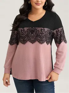 Crochet Lace Mesh Contrast Patchwork Top