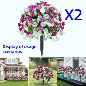 2-Piece Artificial Snowball Set with Plastic Flowers & Silk Plants, Home Garden Decor, Wedding Decoration, Realistic Look