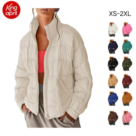 Kingapril women’s down jacket with a turn-down collar and quilted design, lightweight loose casual outerwear with zipper closure and pockets, stylish and foldable, Long Sleeve, Coats