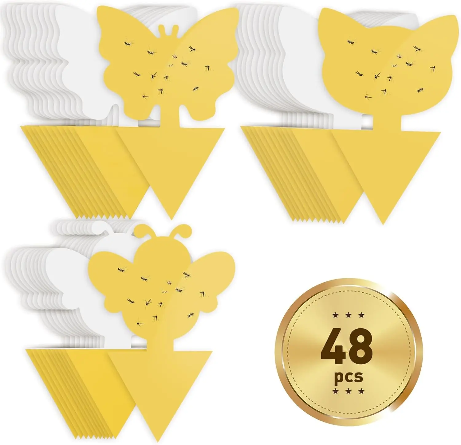 48 Pack - Yellow Sticky Bug Traps- Double-Side Fungus Gnat Killer for Houseplants, Mosquitos & Flying Insects - Non-Toxic, Durable, Sun & Water Resistant
