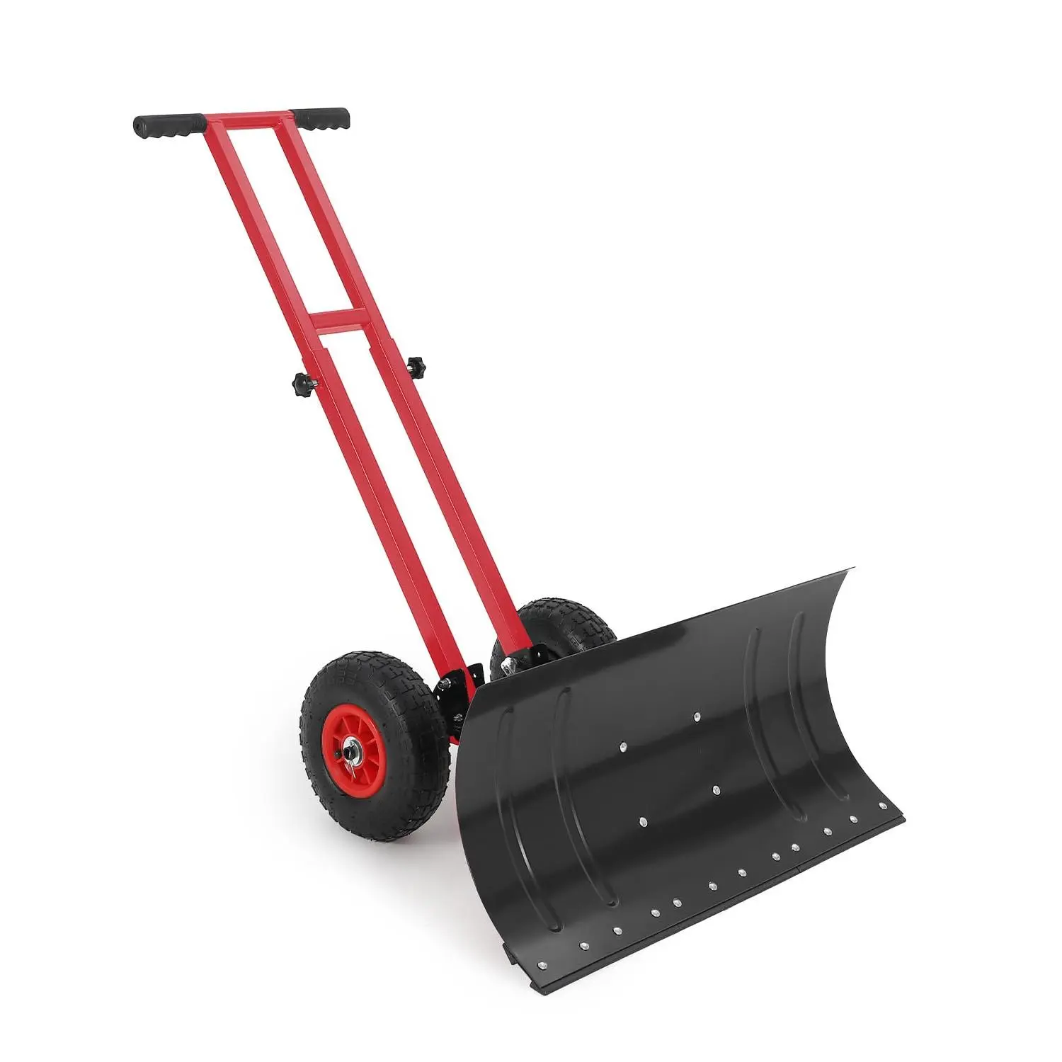 Carbon Steel Heavy Duty Metal Snow Shovel with Wheels - 29x14 Adjustable Blade - 5-Position Ergonomic Rolling Pusher - Non-Slip Upright Grip - Ideal for Driveways, Sidewalks