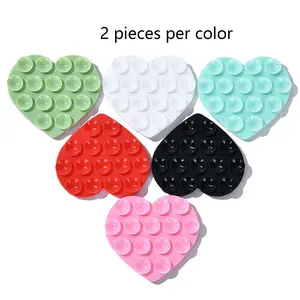 2pc Heart-Shaped Dual-Sided Suction Cup Phone Holder, Portable Self-Adhesive Stress Relief Toy, Silicone Non-Slip Pad for Bathrooms, Travel Cell Phone Holder