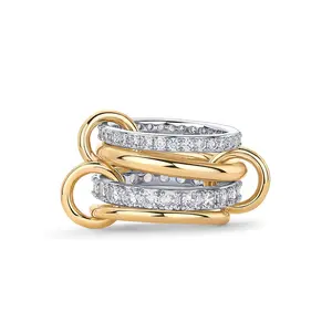 FREEKISS Interlocked Stackable  for Women - Statement Multi Ring Mixed Metals Stack - Cubic Zirconia Stacking Jewelry For Summer and Mother‘s Day Gift