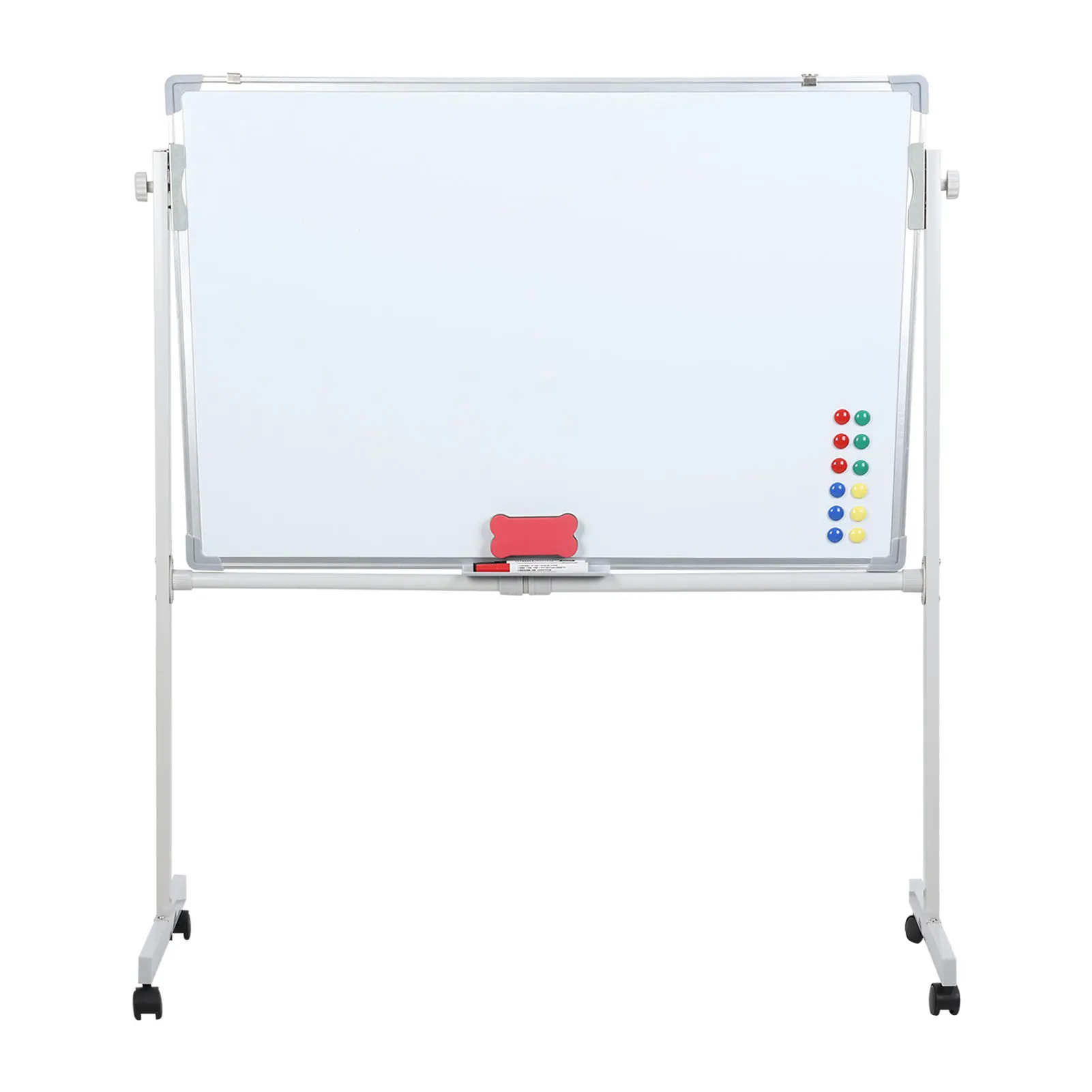 Rolling Whiteboard, White Board with Wheels, Mobile Whiteboard with Stand, Portable Magnetic Dry Erase Board on Wheels, with 5 Markers, 12 Magnetic Nails & 1 Eraser
