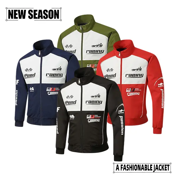 Men’s color-block letter print stand collar racing jacket, loose casual sporty long-sleeve motorcycle jacket, autumn/winter men’s everyday outerwear casual jacket