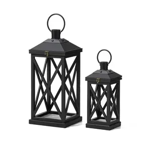 Glitzhome S/3 T all Diamond Woo d & Metal Antiq ued Lanterns