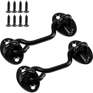 2 Pack 6'' Hook and Eye Gate Latch, Black Door Latch Lock Hardware with Screws for Barn Sliding Door Window Cabin