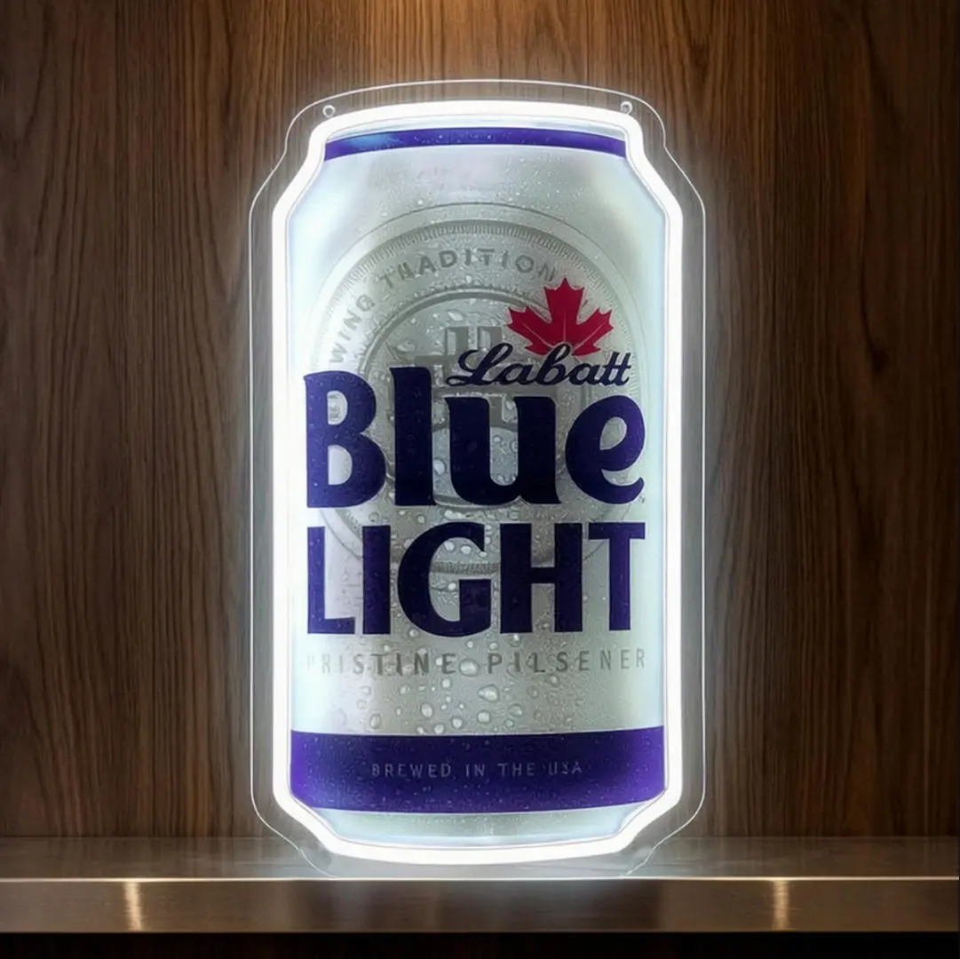 LabattBlue Neon Light Retro Beer Can Neon Sign for Garage Wall Decor - Blue LED Light Up Beer Sign for Man Cave, Home Bar, Club, Restaurant, Game Room Decor, Cool Birthday Beer Gifts for Men, Husband, Dad (16.5x9.1 Inches)