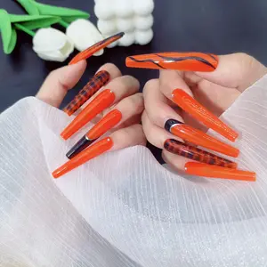 Orange Long Style Nails Convenient to Use Durable and Long Lasting Perfect for Everyday Wear