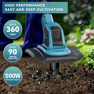 Cordless Garden Tiller, 2 Steel Blades, 4000Ah Battery Powered Cultivator for Soil & Yard lawn soil digging loosen the soil