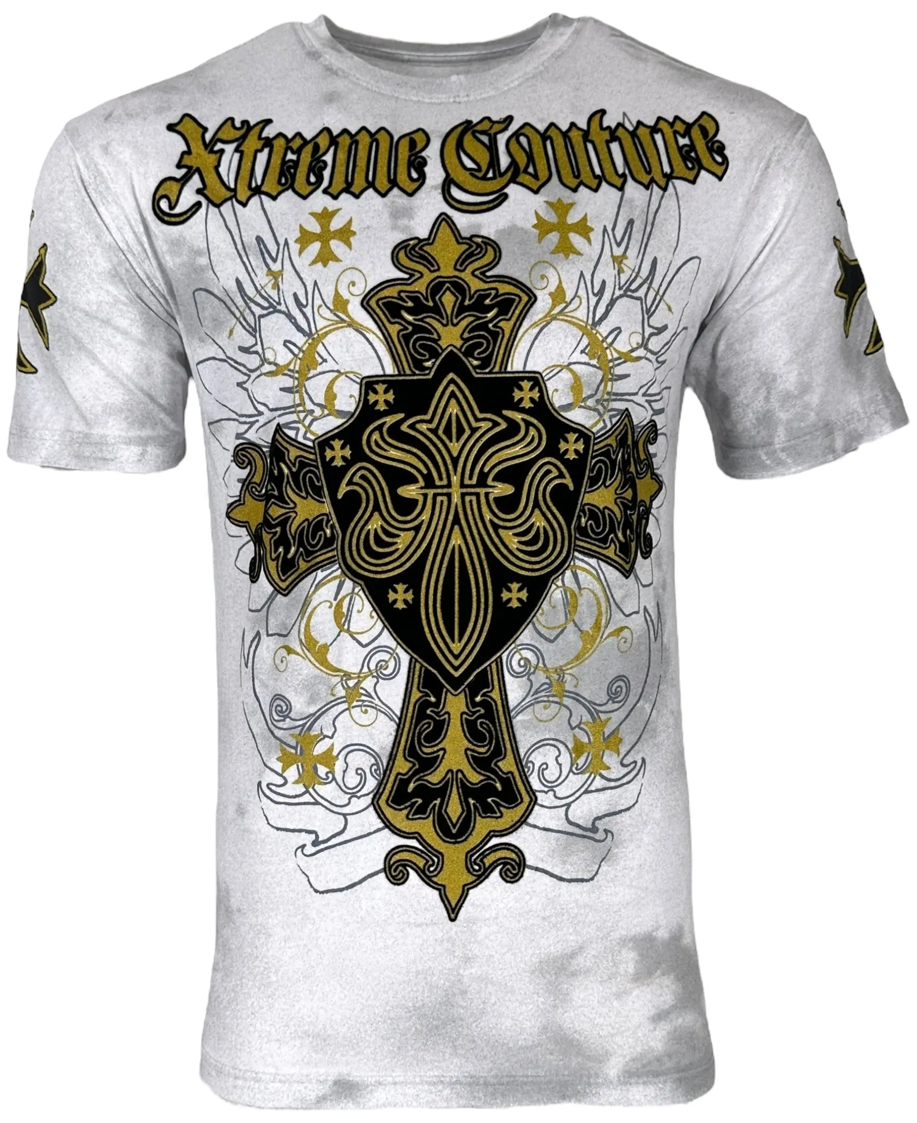 Xtreme Couture by Affliction Men's Shortleeve Round Neck Fitted Cut Casual Tee - Printed Front, All Over Print, All Seasons Comfy Streetwear Tops, Charlie Foxtrot, Shortsleeve, Casual Print Tee