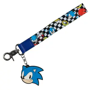 Sonic The Hedgehog Wristlet Keychain Lanyard Rubber Charm Wrist Strap 7.5" Length
