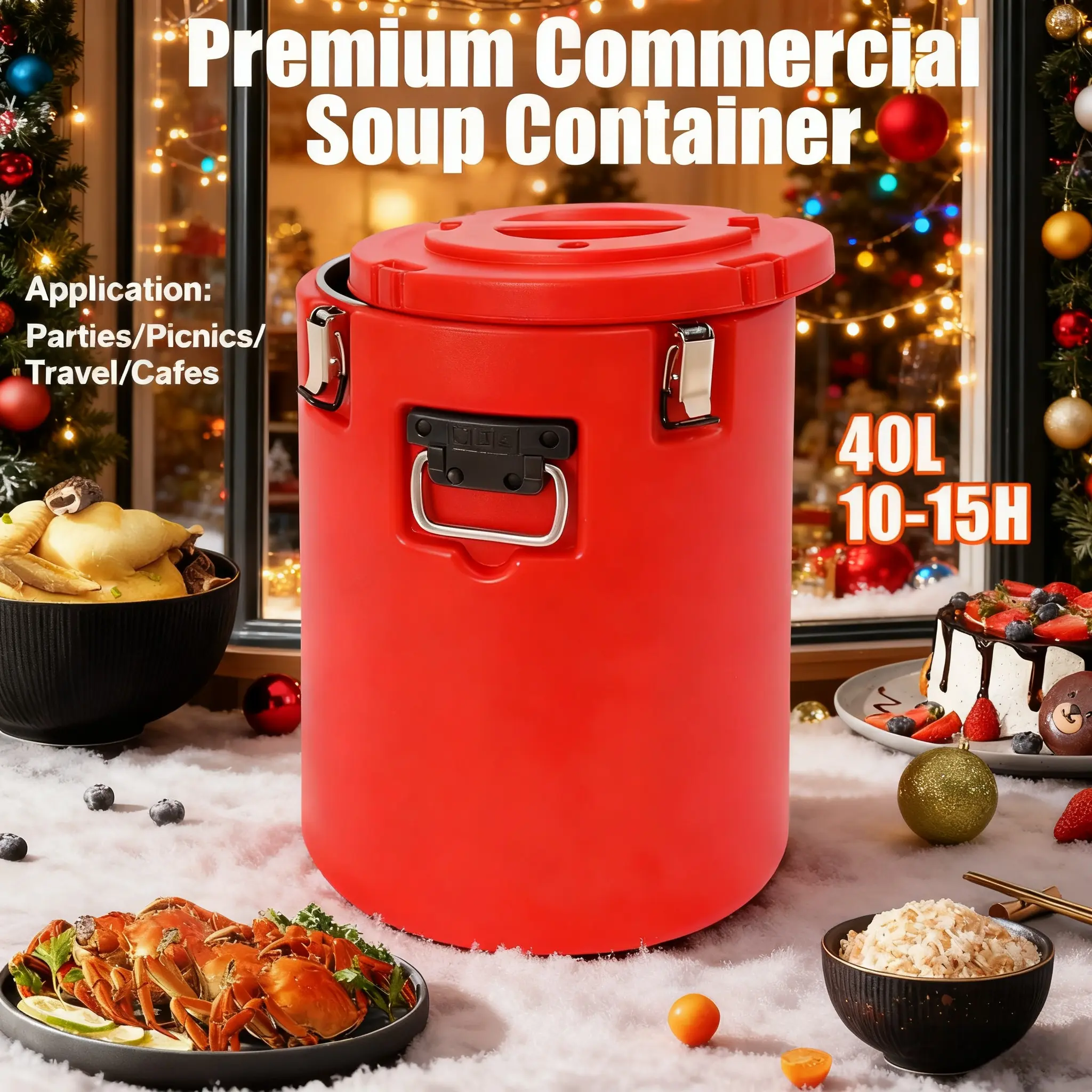 10 Gal Stainless Steel Insulated Beverage Dispenser with Spigot - 10-15h Temperature Preservation, Sturdy Silicone Parts, Round Handles, Portable Hot/Cold Container for Cafes, Camping, Family Use, 31.5*46cm/12.4*18.11in, 8kg/17.64lbs