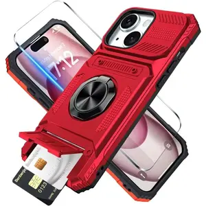 Magnetic Rotating Ring Kickstand Phone Case for IPhone 11 13-17 Pro Max Heavy Duty Shockproof Wallet Cover