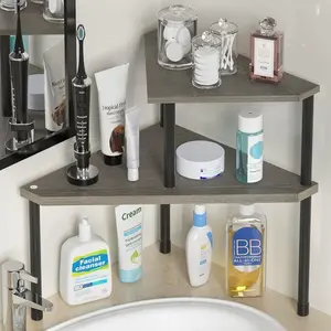 Bathroom Counter Organizer Over Sink Organizer for Toiletries, Makeup, Kitchen Countertop Organizer  Rack for Salt, 2-Tier Corner Counter Shelf for Coffee Area Storage(Rustic Grey)