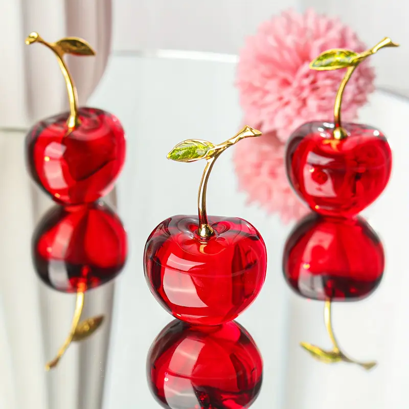 Crystal Material Cherry Themed Statue Ornament - Light Luxury Artificial Home Ornament - Ideal for Home/Coffee Shop Decor, Perfect Gift for Christmas/Birthday, Cherry Themed Stuff, Artificial Crystal