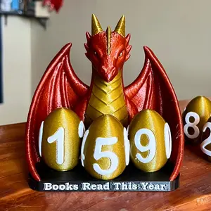 Dragon Books Read This Year Counter Bookshelf Decor with Eggs - Books Read Tracker Library Sign - 3D Printed Bookish Decor