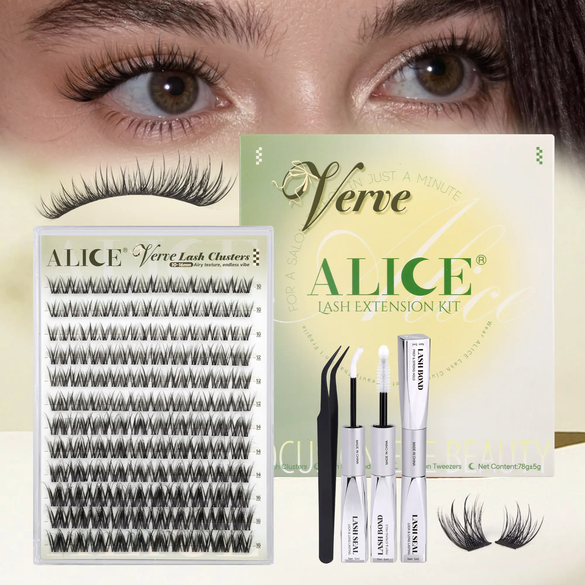 ALICE Natural Lash Extension Kit Verve Eyelash Clusters Invisible Band Individual Lashes 10-16mm Cluster Eyelash Extensions for Daily