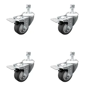 Service Caster SCC-TSTTL20S314-TPRB-M1215-4 Thermoplastic Rubber Swivel Threaded Stem Caster with 3 x 1.25 in. Gray Wheels & 12 mm Stems - 840 lbs Total Capacity - Set of 4