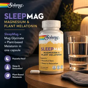 Solaray SleepMag — Magnesium Glycinate + Plant-Based Melatonin — Sleep Cycle Support