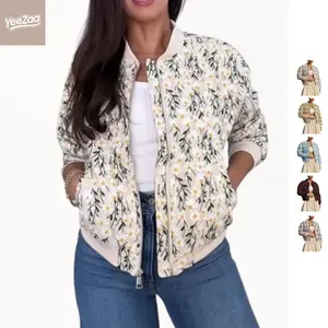 Cropped Bomber Jacket Embroidered Daisy Jackets for Women YeeZaa 2025 TikTokShopHolidayHaul Christmas  Long Sleeve Quilted Puffer Jackets Padded Coat Outerwear