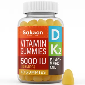 Sakoon Nutrition Vitamin D3 Gummies 5000 IU with K2 & Black Seed Oil - Optimum Bone Health, Edible Diet Supplement for Adults - 60 Soft Chewy Gummies Dietary Fitness