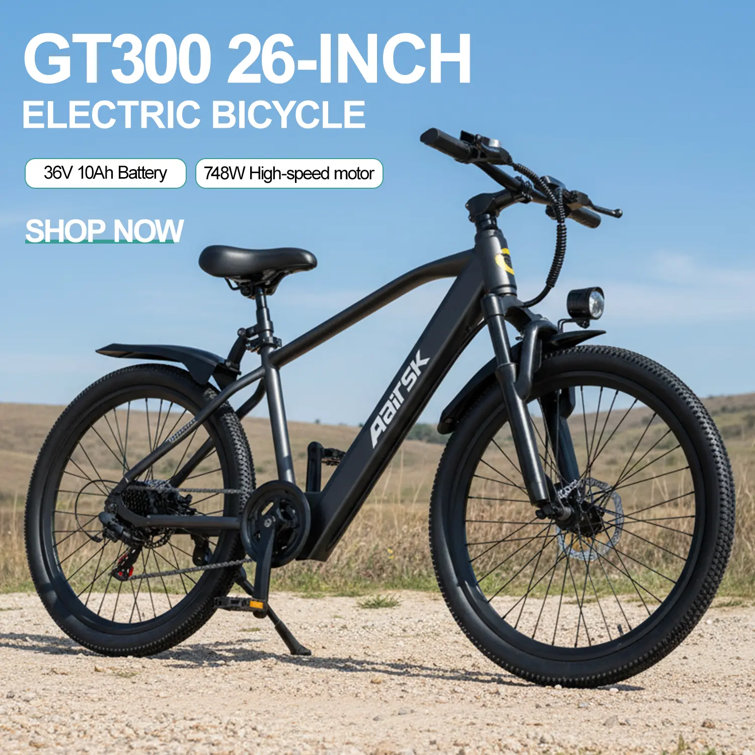 Aairsk GT300 Electric Bike 24 /26", 750W Peak Motor & 36V 10AH Built-in Battery, 22MPH Speed & 40 Miles Range Ebike, Adults Electric Mountain Bicycle for FathersDayGift / Touring