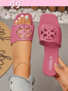 Women's Fashion Sandals, Minimalist Open Toe Slippers, Luxurious Design, Casual & Formal Wear, Cute Roman Style, Round Toe, Plain Pattern