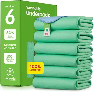 Washable Underpads, 34" x 36" (Pack of 6) - Heavy Absorbency Reusable Incontinence Pads for Kids, Adults, Elderly, and Pets - Waterproof Protective Pad for Bed, Couch, Sofa, Furniture, Floor