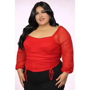 Plus Size Ruched Mesh Sleeve Top | Divas Fashion Boutique