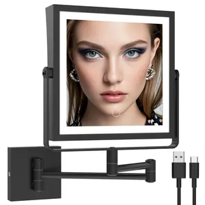 RUACQ Magnifying Makeup Mirror 10X Wall Mounted, 3 Color Lights, Matte Black