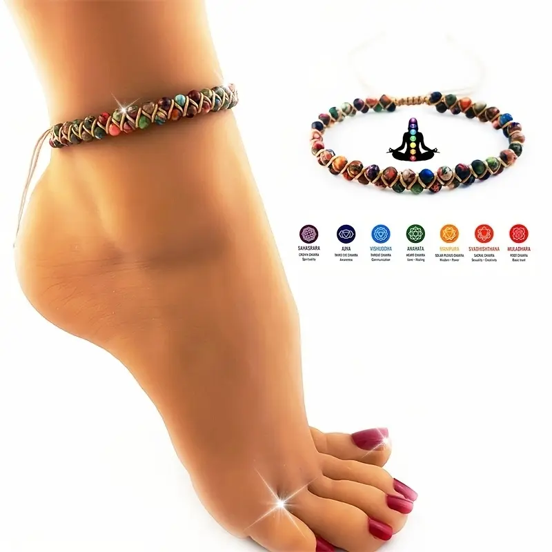 Handmade Boho Anklet for Women with Faux Crystal Beads, Artisan-Crafted Braided and Adjustable Design, Gems Anklet, Accessories For Women, Anklets For Women
