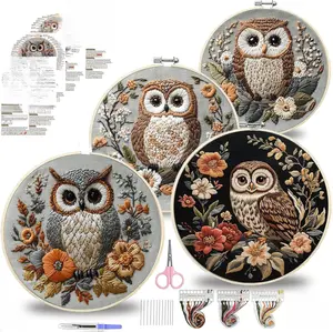 Owl Embroidery Kit - 8.2in, Owl Punch Needle Kit for Adults, Cross Stitch Kits for Beginners, Include Embroidery Cloth Bamboo Hoops and Step by Step Instructions, for Craft Lover Hand Stitch