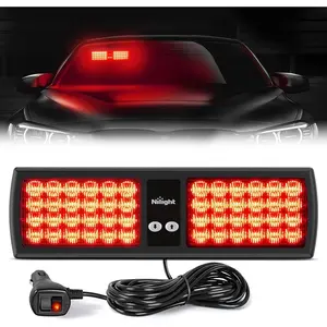 Nilight Red 48-LED Visor Mount Strobe Light Module - Interior Windshield Flasher with Hook Straps, Strobe Mode, Super Bright LED Light Bar for Enforcement Vehicles, Trucks
