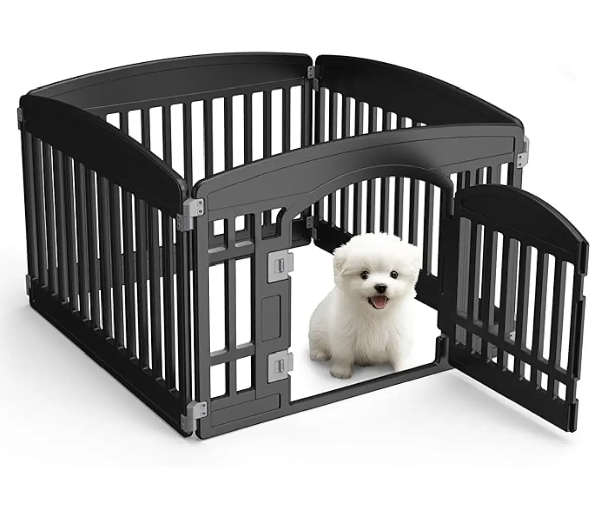Black Foldable Pet Playpen for Indoor & Outdoor Use | 4 Panels with Door | Dense Bite-Resistant Non-Toxic Plastic | （Anti-jump top cover sold separately）Safe Play Area for Small to Medium Dogs & Cats