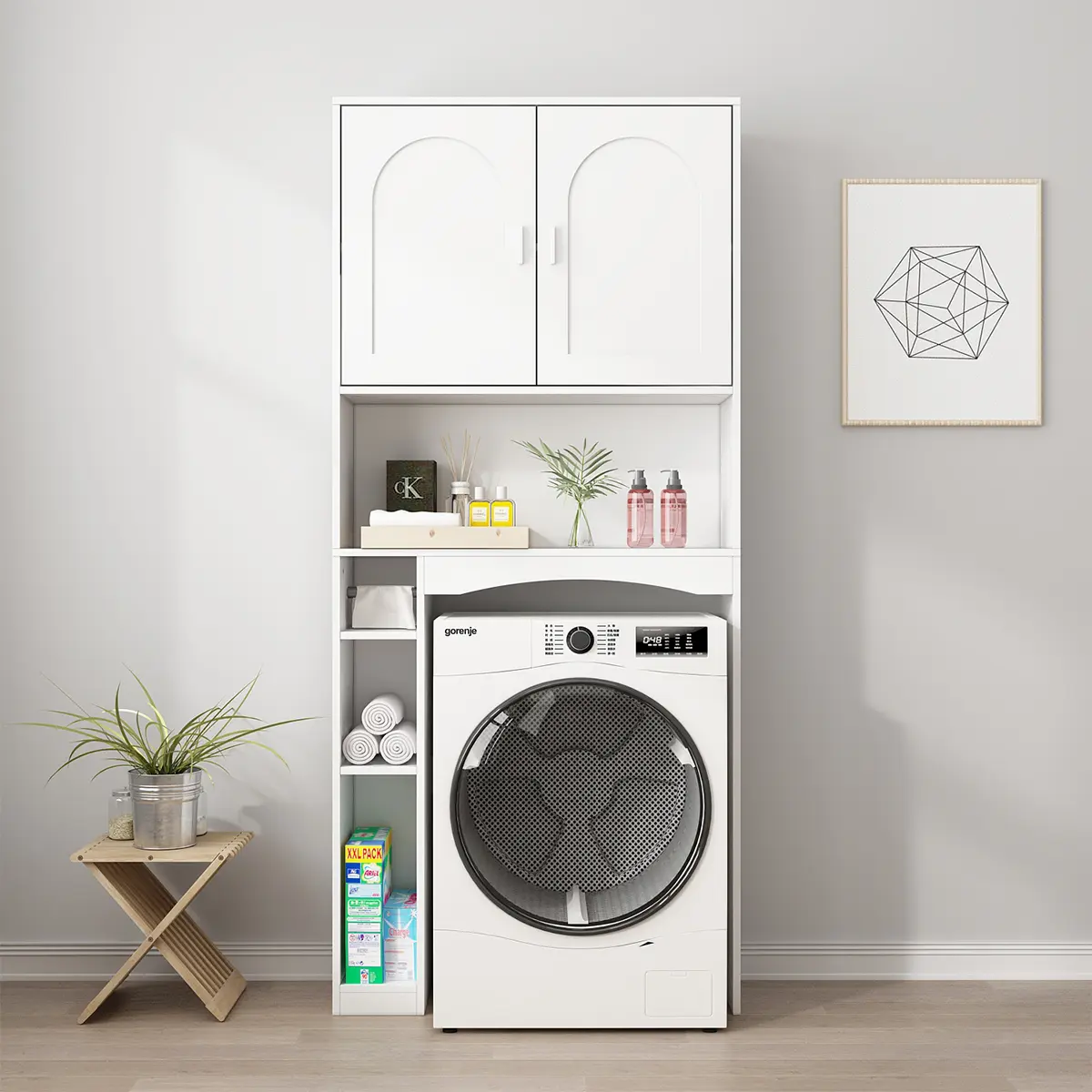 FUFU&GAGA 70.9" Over Washer Modern Storage Cupboard - 6-Tier Design Furniture with Detergent Holder, Utility Shelf, Wood Storage Dresser for Laundry/Utility Room, Storage Design Furniture